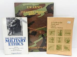lot 322 image: Lot of 3 Vintage Military Books  A Guide to the Study & Use of Military History, The Parameters of Military Ethics & US Army Infantry Training Brigade