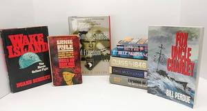 lot 324 image: Lot of 9 Vintage Fiction & Non-Fiction Military Books  Including a 1996 Signed Copy of Fox, Uncle, Charley by Bill Perdue