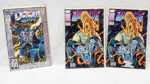 lot 334 image: Lot of 3 1990s Comic Books  1993 Marvel Comics Doom 2099 #1 and 2 BRIGADE both #3 (1992) from Image Comics - Bagged & Boarded