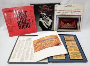 lot 338 image: Lot of 3 Vintage Albums & Cassette Set - West Side Story Soundtrack Album & The Smithsonian Collection of Classic County Music 8 Cassette Set & 2 Other Albums