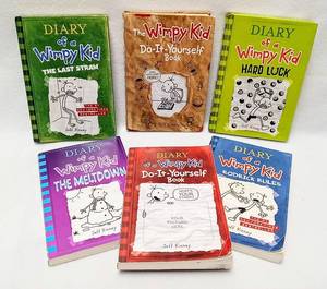 lot 348 image: Lot of 6 Diary Of A Wimpy Kid By Jeff Kinney Books - 3 Hardcover & 3 Softcover