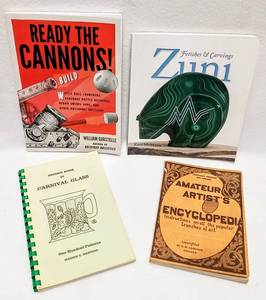 lot 351 image: Lot of 4 Informational Books - Artillery, Carnival Glass, Zuni Carvings, & Amateur Artist