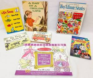 lot 407 image: Childrens Books  7 Vintage, Newer & Coloring Books - Including a New Melissa & Doug Jumbo Coloring Pad