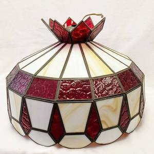 lot 410 image: Vintage Tiffany Style Hanging Lamp - Approx14 H x 20 W