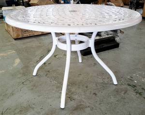 lot 200 image: Phoenix White Round Aluminum Outdoor Round Dining Table by Noble House  $360 Retail  NEW