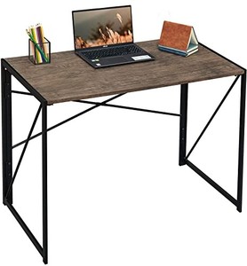 lot 205 image: Coavas Rectangle Folding Desk - Space Saving Portable Table - Brown & Black  39.4 L x 19.7 W x 28.3 H  NEW
