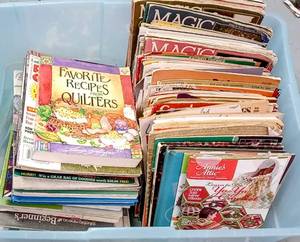 lot 255 image: Large Tote Full of Vintage Quilting & Crochet Books & Magazines - Including Some Collectible Ones