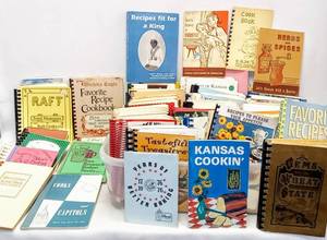 lot 256 image: Large Lot of Vintage Cookbooks from All Around Kansas - 65 Total