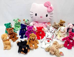 lot 269 image: Lot of 19 Ty Plush & Beanie Babies (1990s & Newer) - 1 Large Hello Kitty, 16 Bears & Others