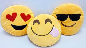 lot 270 image: 3 Plush 12 Inch Emoji Pillows - Adorable