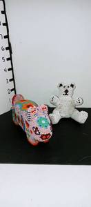 lot 1022 image: Hand beaded Native American bunny and bear statues