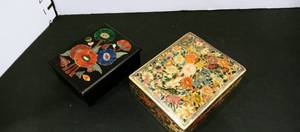 lot 1051 image: Floral stone inlaid trinket box from india with teak trinket box