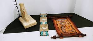lot 1080 image: Limestone one tenth scale fence post decor with assorted decor