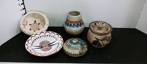 lot 1081 image: Agnes Woods, Isleta, Daryl Begay and Pigeon Switch pottery decor