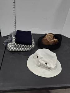 lot 1561 image: Scarves and winter hat and a fishermans cap