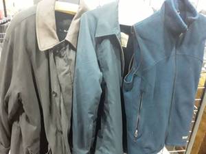 lot 1563 image: Mens coats. Bill Blass size med, London Fog size 42, and a vest size medium.