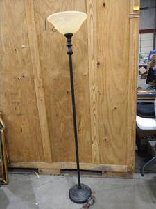 lot 2002 image: Black floor lamp with frosted glass shade 70x12 12 in.