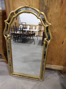 lot 2006 image: Gold painted wall decor mirror 43 x 24 x 1 12 in.