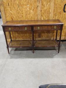 lot 2034 image: Wooden Hekman Brand 2 drawer stand 28 14 x 50 x 16 in.