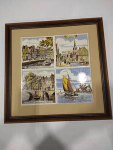 lot 2042 image: Rickerby frames tile art 17 x 17 in.