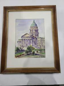 lot 2052 image: Jean Lutz State Capitol framed art 22 12 x 18 34 x 1 12 in.