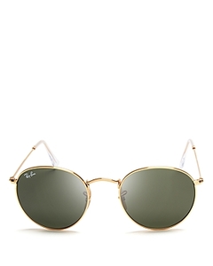lot 5195 image: Ray-Ban Round Metal RB3447 Unisex Gold Frame Green Classic Lens Sunglasses- Retail$142.99