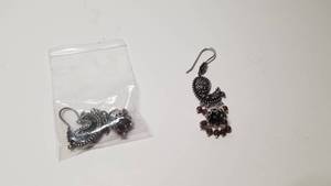 lot 5206 image: Handmade Paisley Peacock Sterling Silver Garnet Earrings (India) - 83 x 11- Retail$86.99
