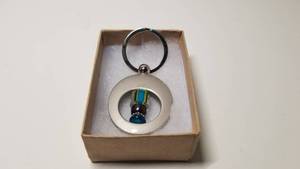 lot 5241 image: Handmade Beadwork by Julie Beaded Purple and Turquoise Cane Glass Key Ring