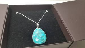 lot 5244 image: Sterling Silver Turquoise Teardrop Pear Shape Pendant Necklace