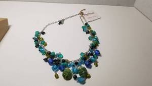 lot 5245 image: Handmade Silver Metal Green and Blue Glass Bead Charm Necklace (India)