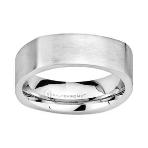 lot 5246 image: Boston Bay Diamonds Mens 7MM Comfort Fit Cobalt Chrome Wedding Band Ring w Side Channel Accent- Retail$139.99