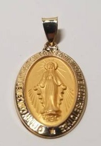 lot 5249 image: 14k Yellow Gold Miraculous Medal Oval Pendant- Retail$184.49