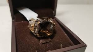 lot 5299 image: Encore by Le Vian 14K Yellow Gold Ring 7 15 ct Chocolate Quartz, 12 ct Chocolate Diamonds &16 ct Vanilla Diamonds- Retail$887.49