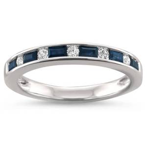 lot 5215 image: Montebello Jewelry 14k White Gold 12ct TGW Blue Sapphire and White Diamond Wedding Band- Retail$405.99