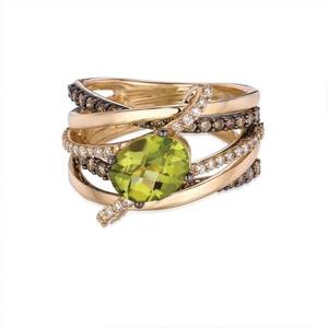 lot 5238 image: Encore by Le Vian 14K Yellow Gold Ring 1 34 ct Green Apple Peridot, 58 ct Chocolate Diamonds & 14 ct Vanilla Diamonds- Retail$991.99