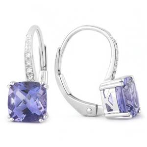 lot 5181 image: 14k White Gold Dangling Earrings with 1.63ct Cushion Purple Iolite and 0.03ct Round White Diamonds- Retail$416.99