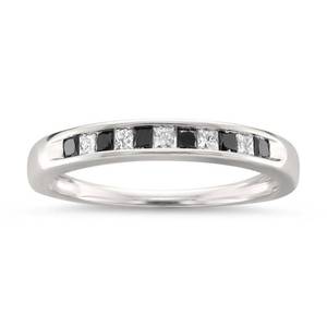 lot 5187 image: 14k White Gold 14ct TGW White and Black Diamond Wedding Band- Retail$376.49