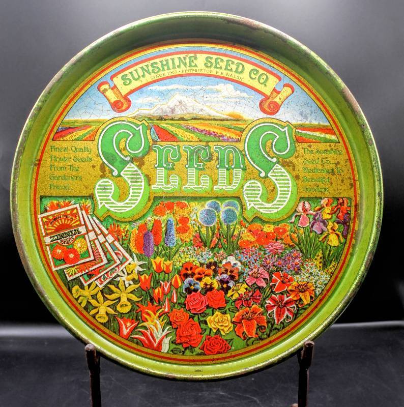 lot 1368 image: Vintage Sunshine Seed CO. Serving Tray 14 Diameter x 1.5 Deep, Beautiful Bright Colors
