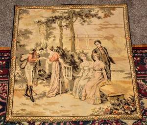 lot 1437 image: Victorian Scene High Quality Double Upholstered Tapestry 36.5 x 37