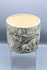 lot 1455 image: Vintage Signed and Dated SM 1976, Animal Print Pottery Canister, Ashtray, Planter 5.5 x 6.5 diam