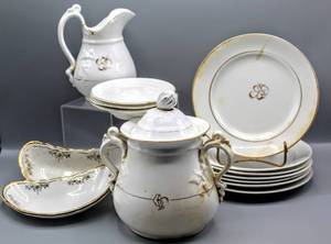 lot 1461 image: (15) Piece Set of White China with Gold Design & Trim