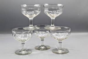 lot 1479 image: (5) Vintage Antique Clear Crystal Champagne Goblets Glasses