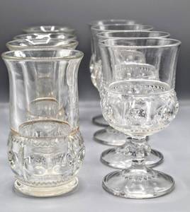 lot 1482 image: Tiffin Franciscan Kings Crown Thumbprint Clear Glasses (2) Sets of 4 Glasses - Total of 8 Pieces