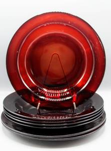 lot 1502 image: (7) Piece Lot Vintage Ruby Red Glass Plates and Bowls