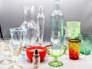 lot 1513 image: (15) Piece Lot of Vintage Glass & Crystal - Including unique Red Hand-blown Glass Sauce Pan Pot