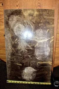 lot 15 image: (2) Stone Slabs Gray Brown Swirls 16 x 25 and White Slab 10 x 9