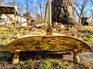 lot 13 image: Vintage Brass Clawfoot Firewood Holder, Black Fireplace Scuttle Bucket