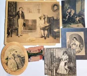 lot 1603 image: Antique Art Lot 11 Pieces - Variety of Subjects and Mediums
