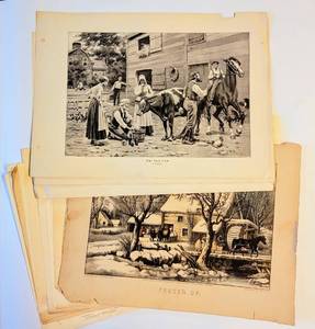 lot 1606 image: Vintage Art Prints 25 Piece Lot - A.B. Frost, Philip R. Goodwin, Currier & Ives and many more.