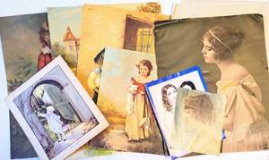 lot 1610 image: VintageAntique Art Lot 15 Pieces - Includes �1900 Alfred S. Campbell Art Co. Photographic Print & 1920s Columbian Colortype Co. Chicago Print of Watts Hope